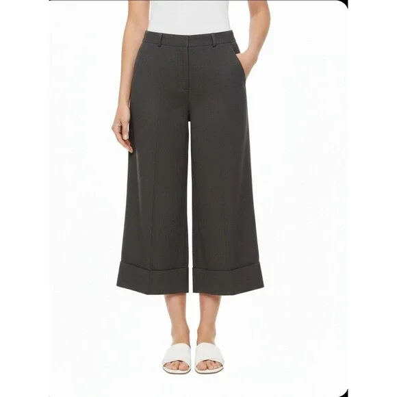 Larry Levine Linen Blend black Wide Leg Crop Pants Trousers Cuffed Hem Sz 16 - Picture 1 of 10